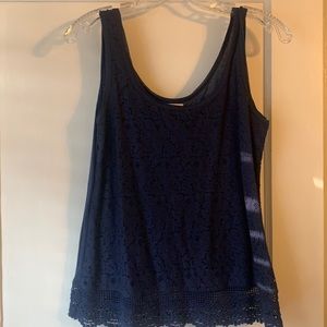 Navy Blue Lace Embroidered Tank